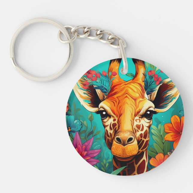 Llavero Retrato Floral Giraffe-9319 (Frente)
