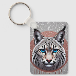 Llavero Retrato geométrico de lince salvaje con acentos de