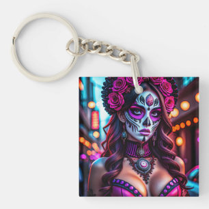 Llavero Retrato glamoroso Día de los Muertos Catrina con