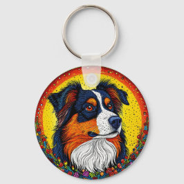 Llavero Retrato Ilustrado Vibrante de un Perro