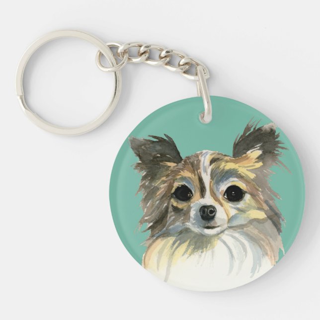 Llavero Retrato largo de la acuarela de la chihuahua del (Frente)