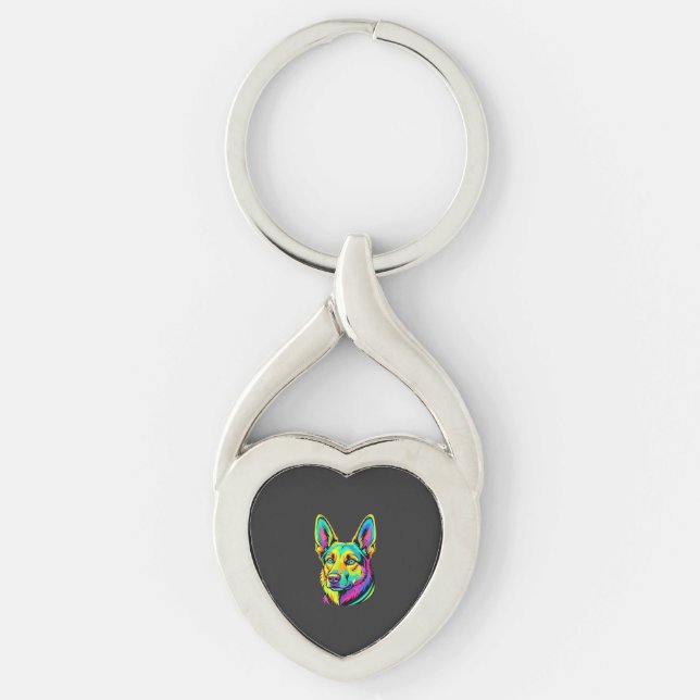 Llavero Retrato vectorial colorido de perro neon (Anverso)