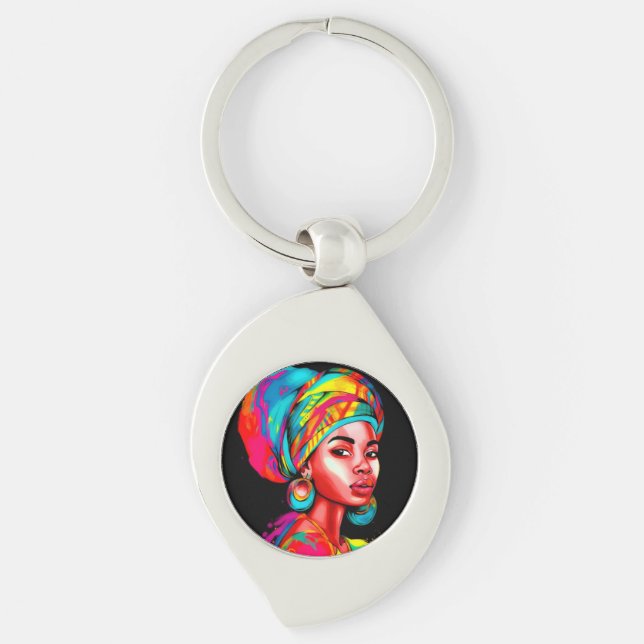 Llavero Retrato vibrante con envoltura de cabeza colorida (Anverso)
