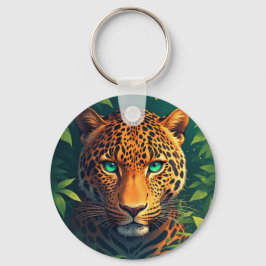 Llavero Retrato vibrante de leopardo con ojos esmeralda