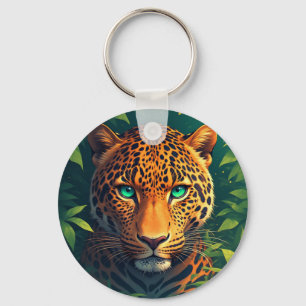 Llavero Retrato vibrante de leopardo con ojos esmeralda