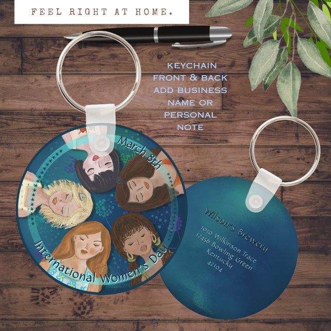 Llavero Retratos azules del Día Internacional de la Mujer (International Women's Day Women Portraits blue Keychain)