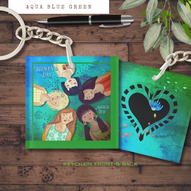 Llavero Retratos de Aqua Square en el Día de la Mujer (Women's Day Woman Portraits Aqua Square Keychain )