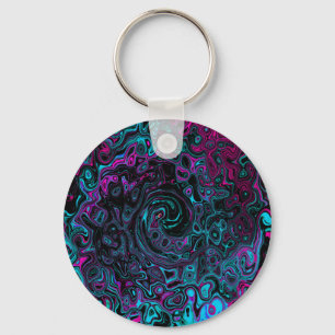 Llavero Retro Aqua Magenta y Black Abstract Swirl
