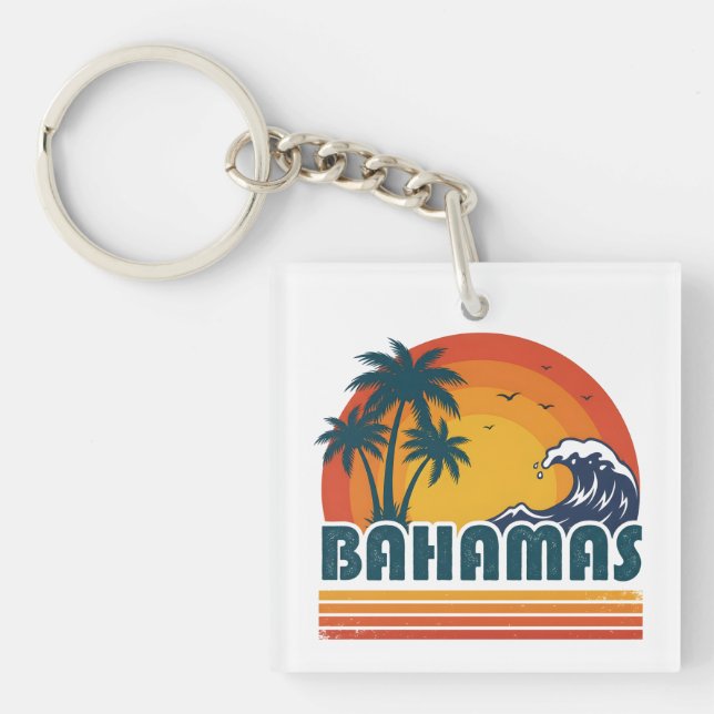Llavero Retro Bahamas Beach Summer Sunset 70s Palm Tree (Frente)