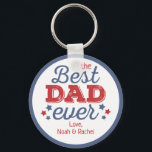 Llavero Retro Best DAD Ever Blue Red Patriotic Stars<br><div class="desc">This dad design is in our patriotic red and blue retro baseball theme. Click the customize button for more flexibility in modifying the text and photos or to optionally add more photos and text! Variations of this design, additional colors, as well as coordinating products are available in our shop, zazzle.com/store/doodlelulu....</div>