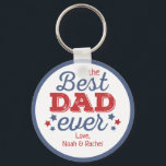 Llavero Retro Best DAD Ever Blue Red Patriotic Stars<br><div class="desc">This dad design is in our patriotic red and blue retro baseball theme. Click the customize button for more flexibility in modifying the text and photos or to optionally add more photos and text! Variations of this design, additional colors, as well as coordinating products are available in our shop, zazzle.com/store/doodlelulu....</div>