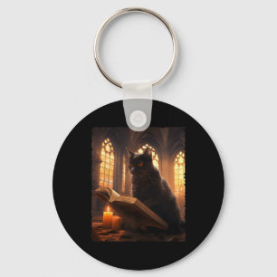 Llavero Retro Black Cat Reading Book Vintage Halloween Boo