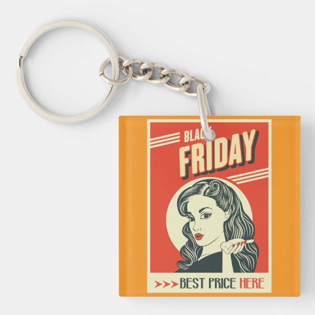 Llavero Retro Black Friday Pop Art Pin-Up Girl (Frente)