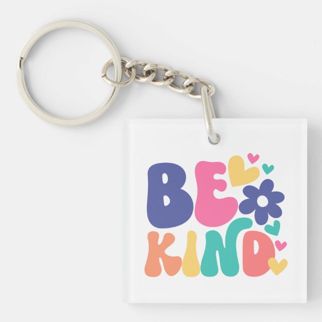 Llavero Retro Boho Be Kind  – Colorful Groovy Flower Heart (Frente)