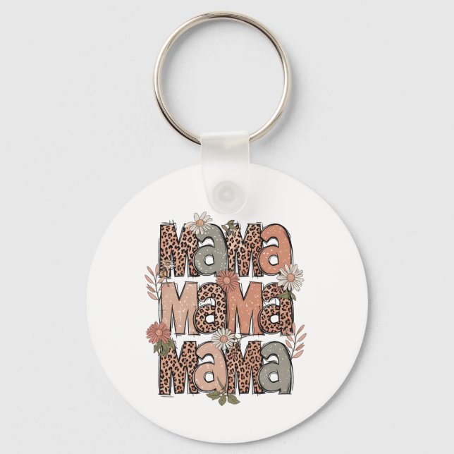 Llavero Retro Boho "Mama" Floral Keychain (Anverso)