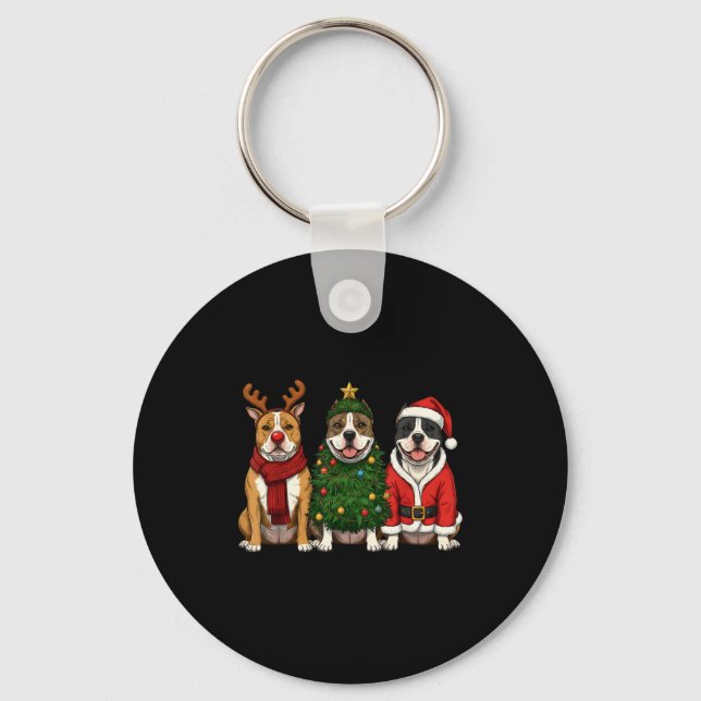 Llavero Retro Christmas American Bully Santa Reindeer Dog  (Anverso)