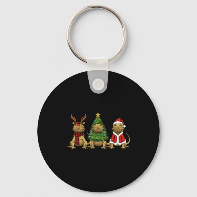 Llavero Retro Christmas Bearded Dragon Santa Reindeer  (Anverso)