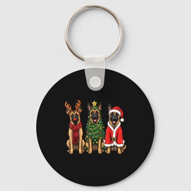 Llavero Retro Christmas Belgian Malinois Santa Reindeer Do (Anverso)