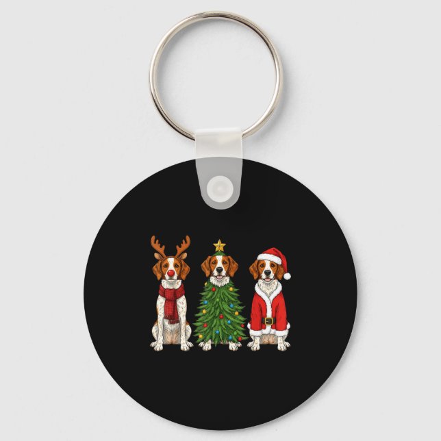 Llavero Retro Christmas Brittany Spaniel Santa Reindeer Do (Anverso)