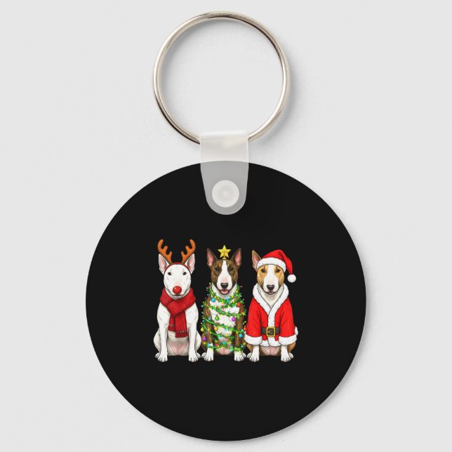 Llavero Retro Christmas Bull Terrier Santa Reindeer Dog Lo (Anverso)