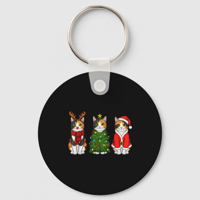 Llavero Retro Christmas Calico Cat Santa Reindeer  (Anverso)