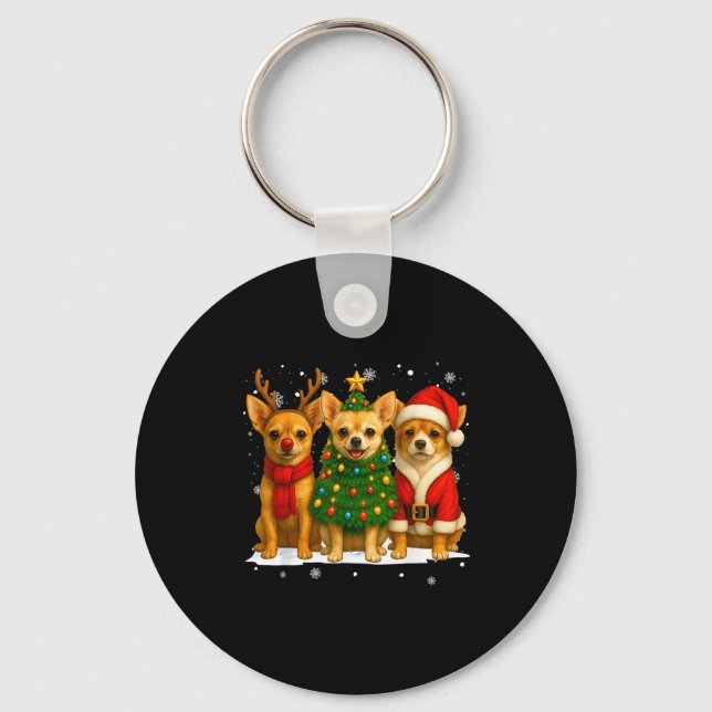 Llavero Retro Christmas Chihuahua Santa Reindeer Dog Lover (Anverso)