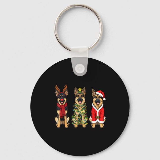 Llavero Retro Christmas German Shepherd Santa Reindeer Gsd (Anverso)