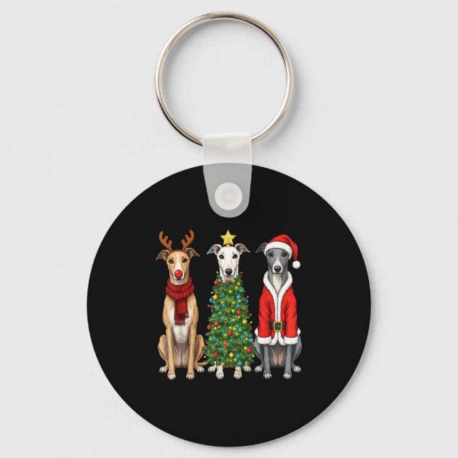 Llavero Retro Christmas Ghound Santa Reindeer Dog Lover  (Anverso)
