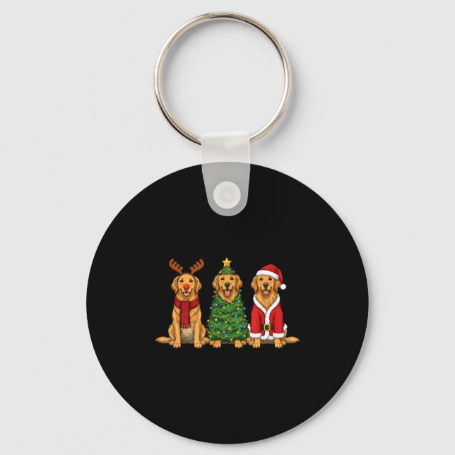 Llavero Retro Christmas Golden Retriever Santa Reindeer Do (Anverso)