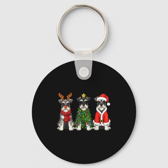Llavero Retro Christmas Miniature Schnauzer Santa Reindeer (Anverso)