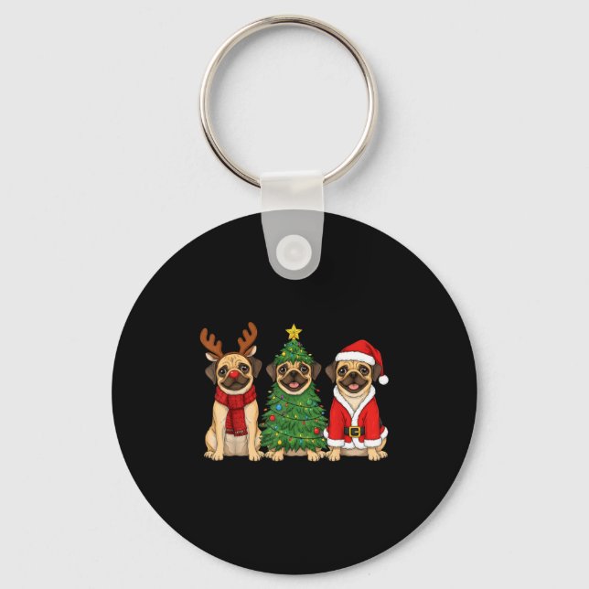 Llavero Retro Christmas Puggle Santa Reindeer Dog Lover  (Anverso)