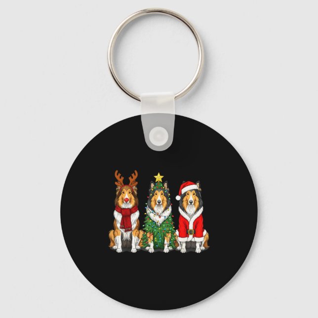 Llavero Retro Christmas Rough Collie Santa Reindeer Dog Lo (Anverso)