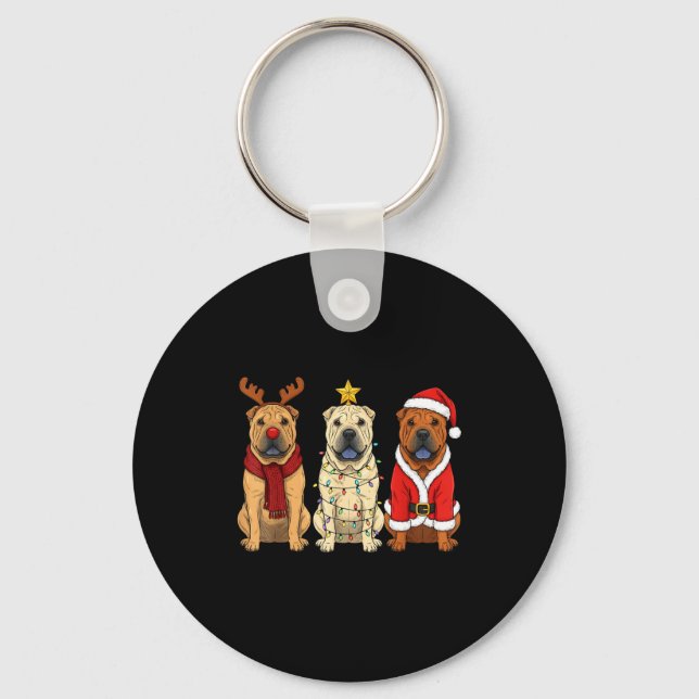 Llavero Retro Christmas Shar Pei Santa Reindeer Dog Lover  (Anverso)