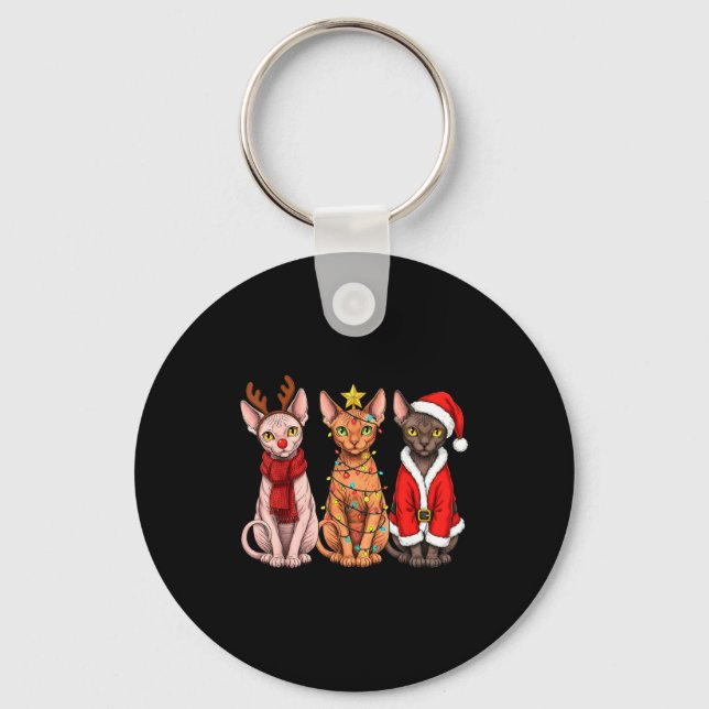 Llavero Retro Christmas Sphynx Cat Santa Reindeer  (Anverso)