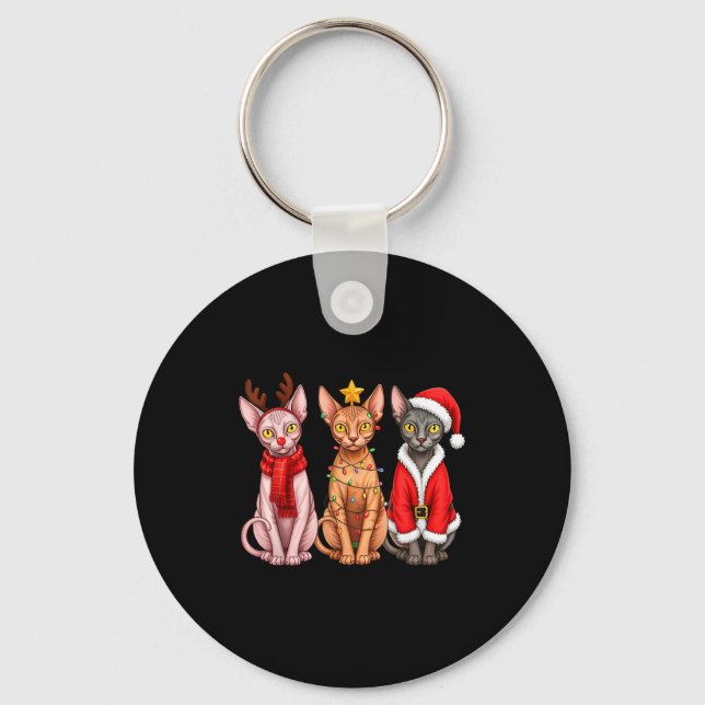 Llavero Retro Christmas Sphynx Cat Santa Reindeer  (Anverso)