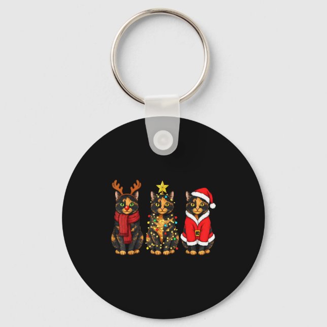 Llavero Retro Christmas Tortoiseshell Cat Santa Reindeer  (Anverso)