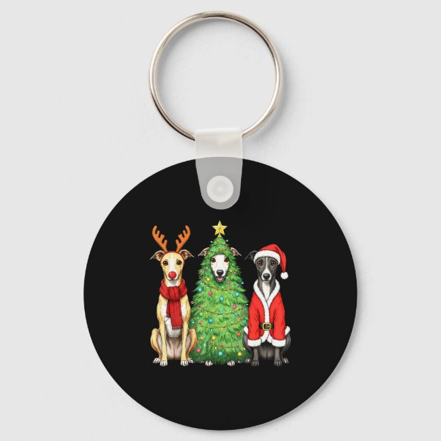 Llavero Retro Christmas Whippet Santa Reindeer Dog Lover  (Anverso)