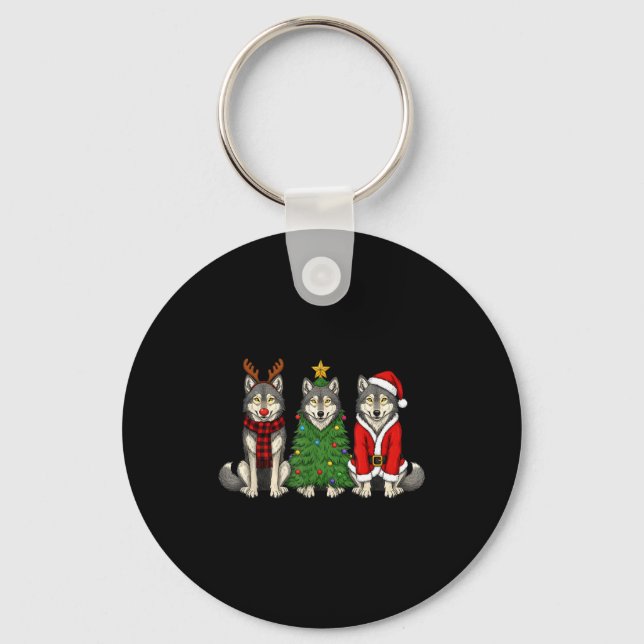 Llavero Retro Christmas Wolf Santa Reindeer  (Anverso)