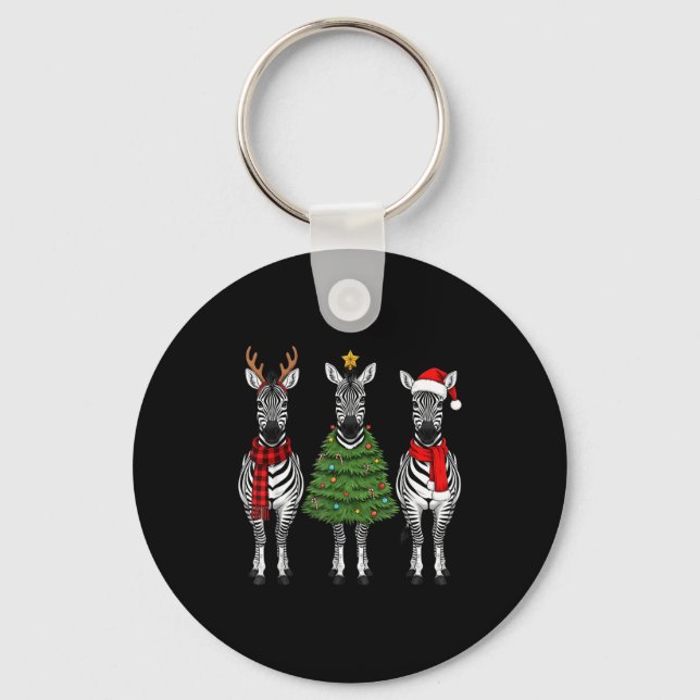Llavero Retro Christmas Zebra Santa Reindeer Safari Animal (Anverso)
