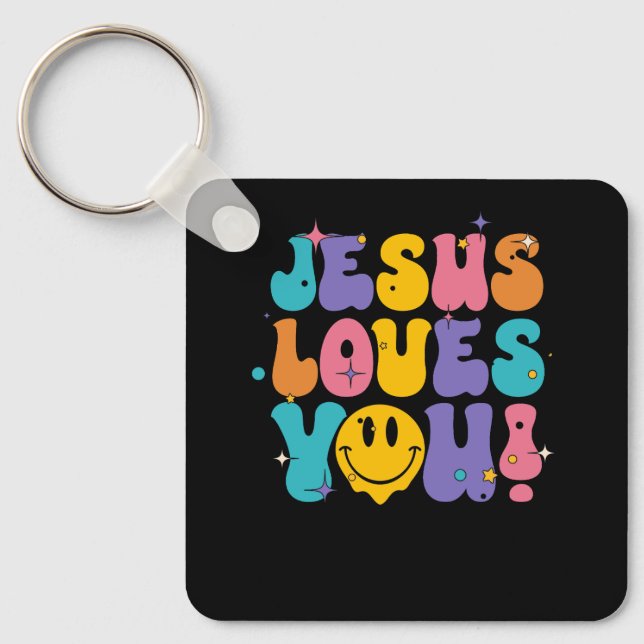 Llavero Retro Cristiano Jesús Te Ama La Fe Religiosa Ir (Anverso)