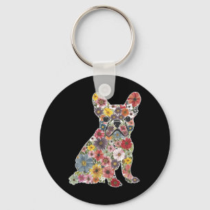 Llavero Retro Cute Bulldog francés Mascota floral animal a