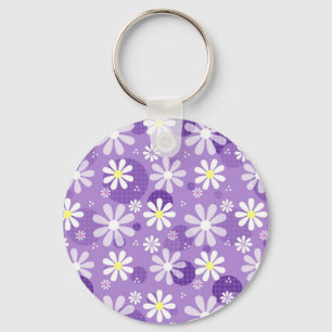 Llavero Retro Daisies Purple Gingham Circles