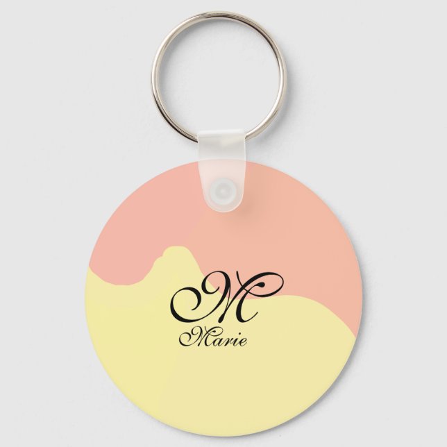 Llavero Retro de color amarillo naranja añadir su monogram (Anverso)