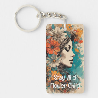 Llavero Retro de energía de flor retrato de mujer Keychain