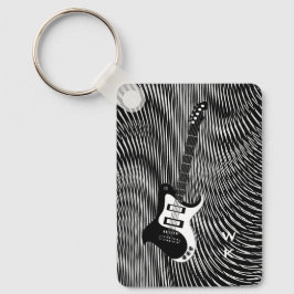 Llavero Retro de trippy de guitarra eléctrica en blanco y 