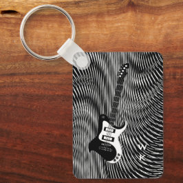 Llavero Retro de trippy de guitarra eléctrica en blanco y