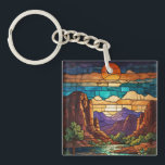 Llavero Retro desert scene Sedona mountains stainglass art<br><div class="desc">Elegant retro desert Sedona mountain range - artistic views of Cathedral Rock,  Bell Rock,  and Courthouse Butte.</div>