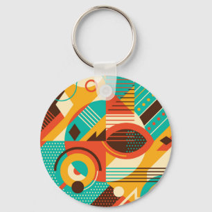 Llavero Retro geométrico colorido: abstracción vintage.