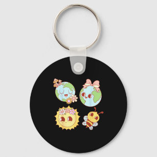 Llavero Retro groovy floral corazón día de la tierra ambie