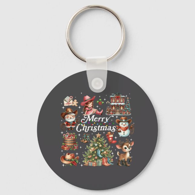 Llavero Retro Groovy Merry Christmas Vibes Howdy Western C (Anverso)